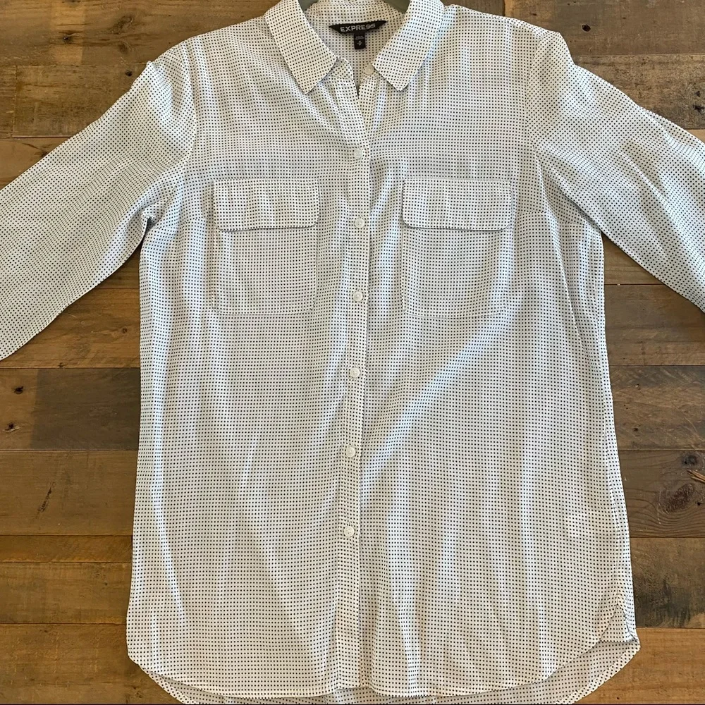 Express Polka Dot Long Sleeve Button Up Top- MEDIUM - Picture 3 of 6
